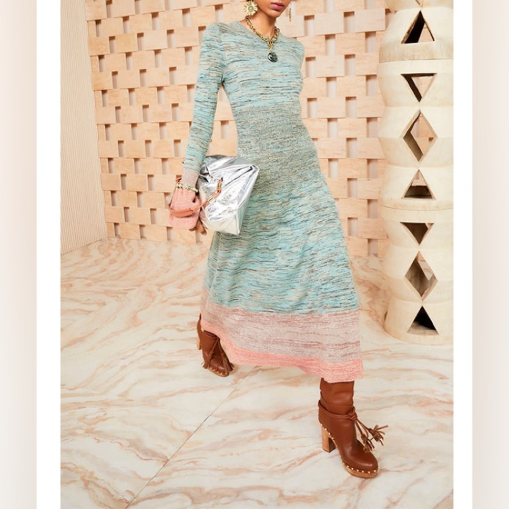 Ulla Johnson Green and Pink Long Sleeve Dress SZ S